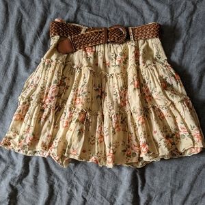 🍃 Vintage Floral Boho Tiered Skirt w/ Belt 🍃